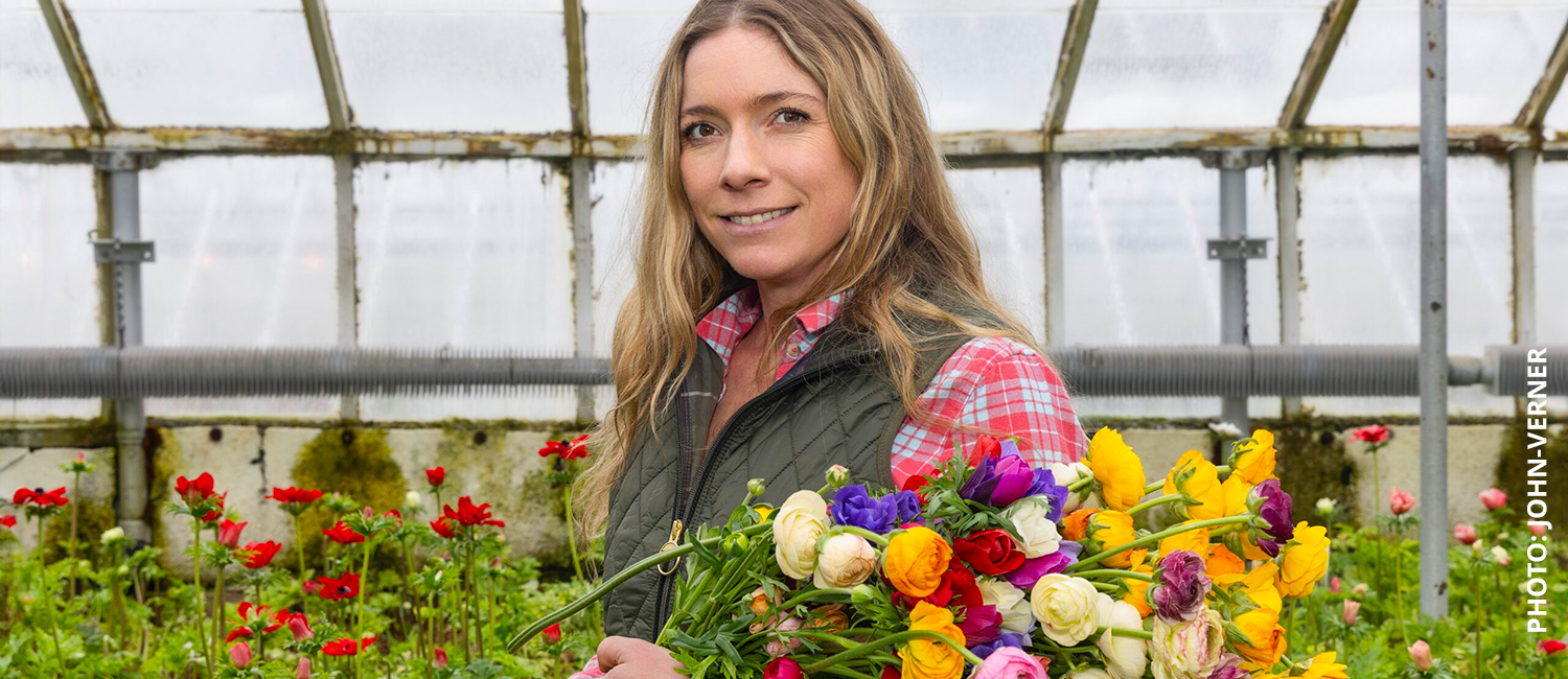 Morgan Battenfeld main Morgan Battenfeld with bouquet of fresh cut flowers
